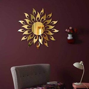 1BHAAV Sun Golden 1.5 Feet Decorative Mirror Stickers for Wall 3D Acrylic Stickers Wall Stickers