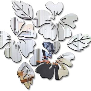 1BHAAV Flower & Leaf (Pack of 6) Mirror Acrylic Stickers for Wall