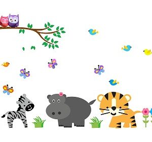 1bhaav Cartoon Animal Tree Colorful Design Wall Sticker