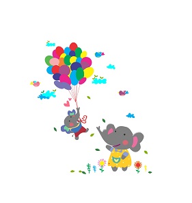 1bhaav Baby Elephant Colourful Ballons Decorative Wall Sticker
